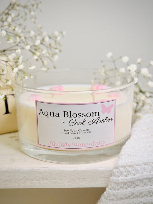 Aqua Blossom + Cool Amber 3 Wick Candle